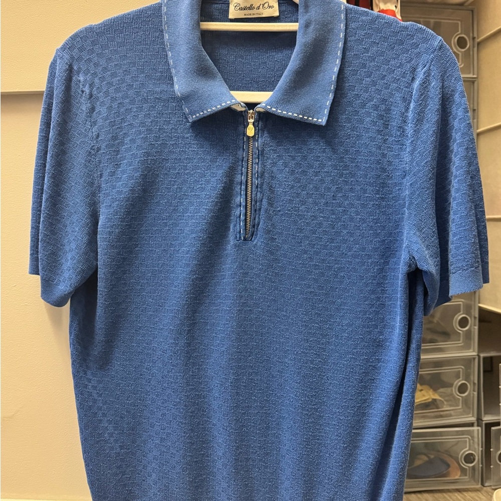 Men's Textured Blue Polo Shirt